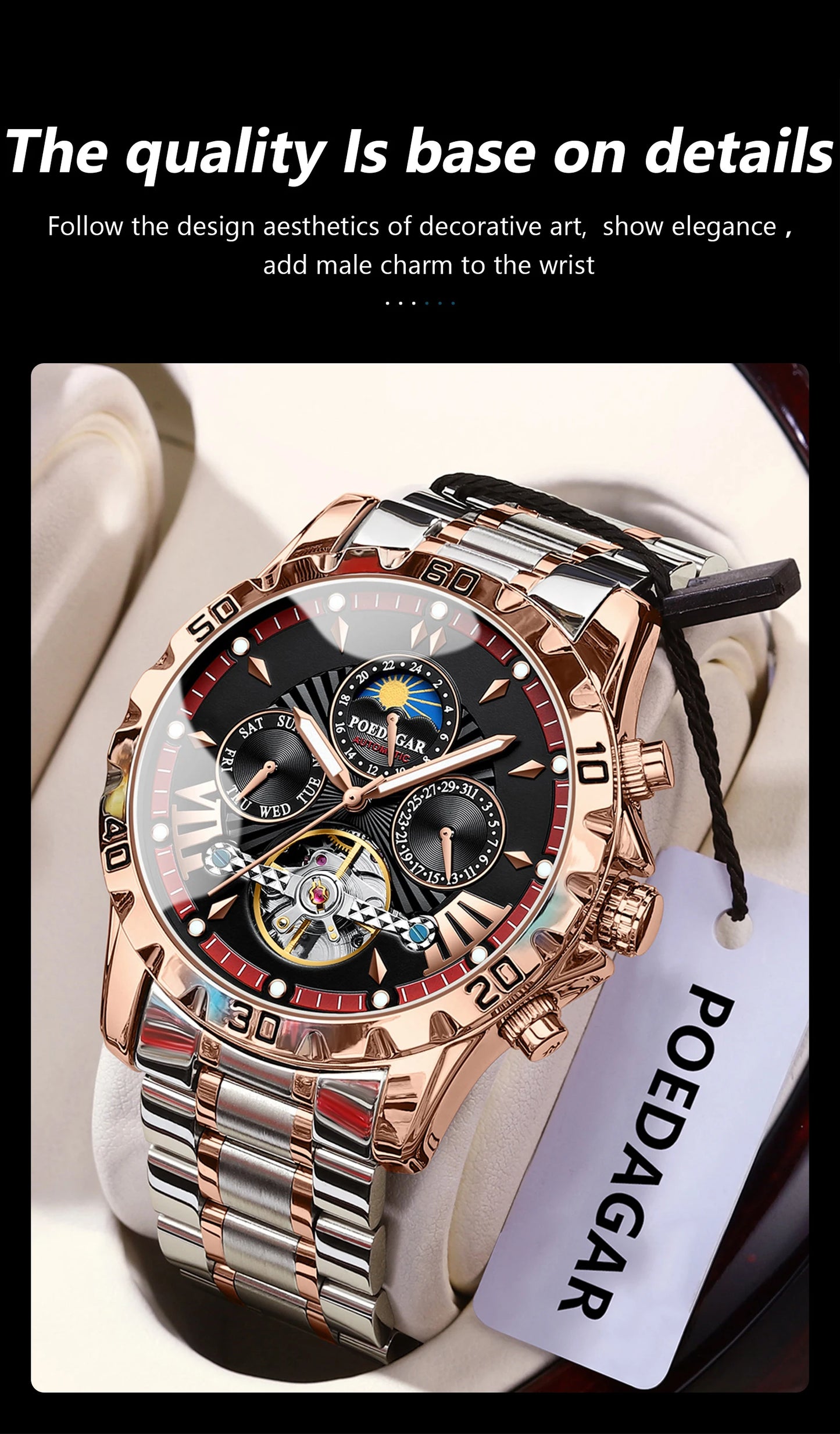 POEDAGAR Luxus Automatische Mechanische Herren Uhr Hohler Tourbillon Wasserdicht Leuchtend Männliche Uhr Woche Datum Geschäftsmänner Uhren