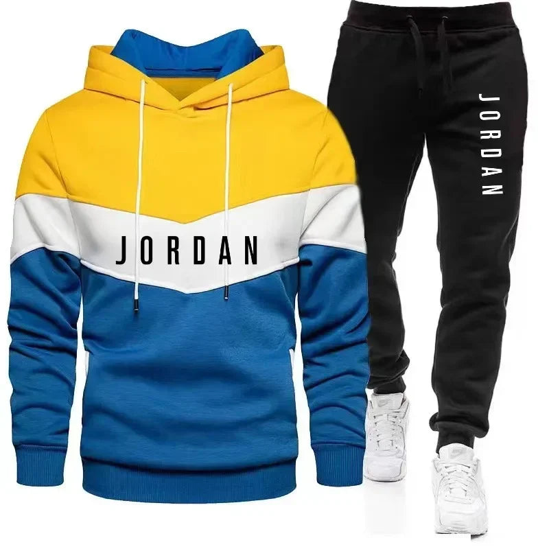 Herren Freizeit-Jogging-Sportbekleidungsset Hoodie und schwarze Sweatpants Gummierte Jacke Modische Sport-Winter-Warme 2-teilige Set