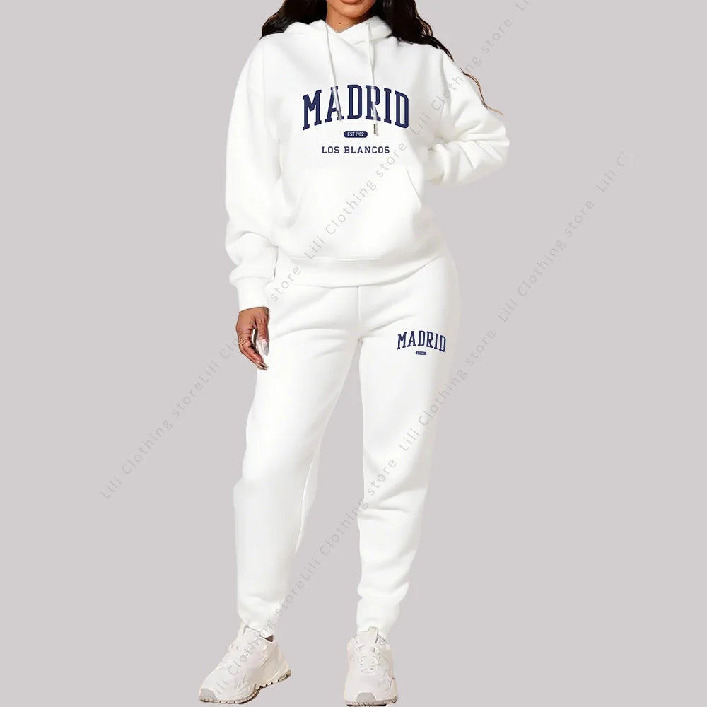 Neue Damen Trainingsanzüge Herbst Winter Hoodies Sweatshirts Sweatpants 2-teilige Outfits Madrid Druck Trend Sportbekleidung Damen Hosen Sets