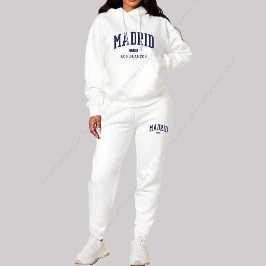 Neue Damen Trainingsanzüge Herbst Winter Hoodies Sweatshirts Sweatpants 2-teilige Outfits Madrid Druck Trend Sportbekleidung Damen Hosen Sets