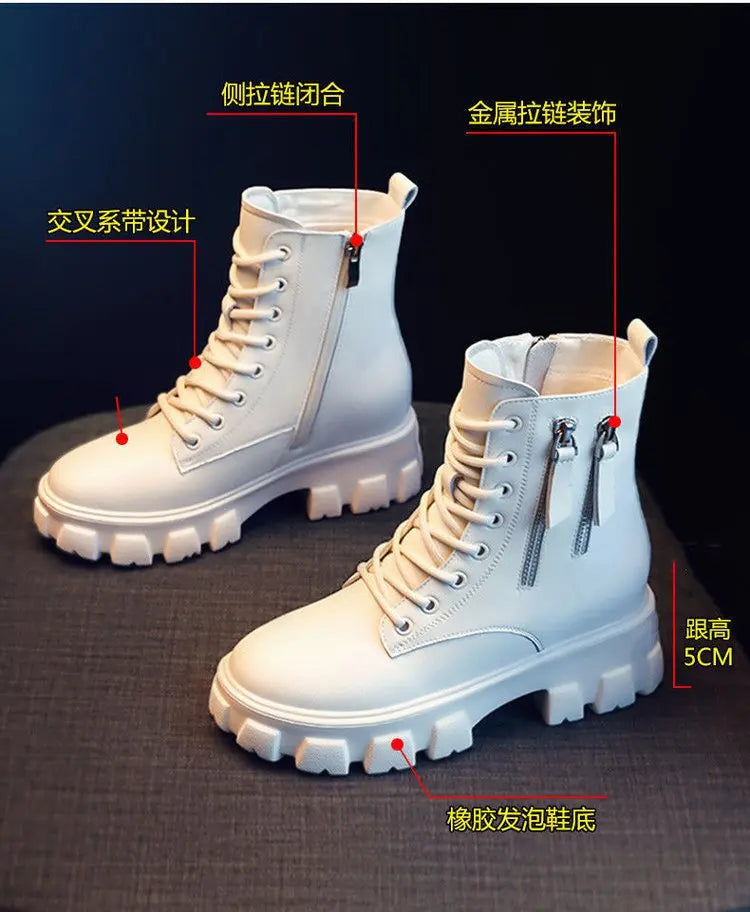 Stiefeletten 2025 Neuer koreanischer Stil mit Fleece gefüttert, Herbst-Winter High-Top Baumwollschuhe, Damenstiefel mit hohem Absatz, mittelhohe Stiefel