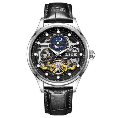 Neue LIGE Skelett Mechanische Automatik-Uhr Herren Tourbillon Sportuhr Freizeit Business Mond Armbanduhr Relojes Hombre