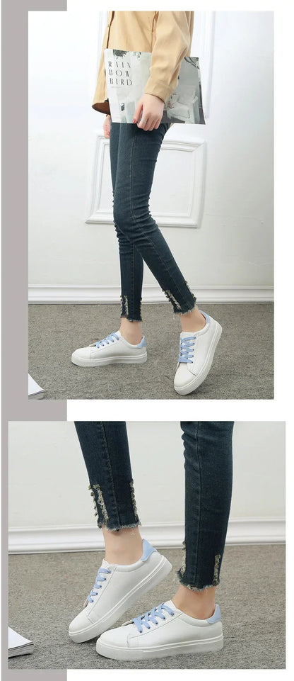 Damen Sneaker 2026 Mode Atmungsaktive Vulkanisierte Schuhe PU-Leder Plateau-Schuhe Weiße Schnürschuhe Lässige Schuhe Zapatos Mujer