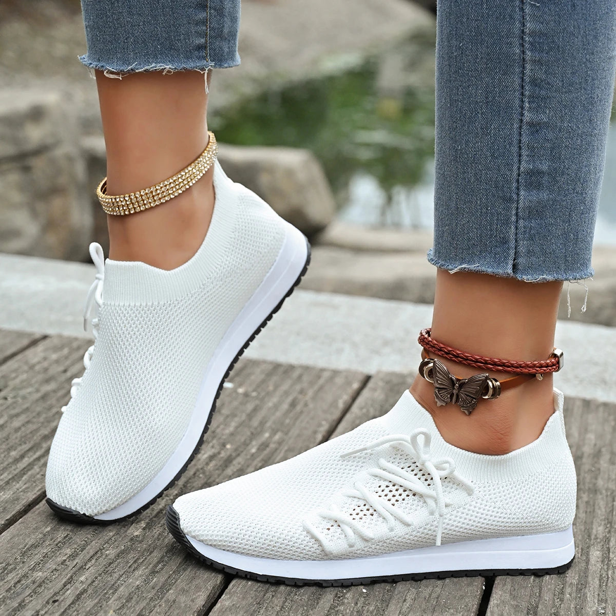 Damen Freizeitschuhe Mode Atmungsaktive Laufnetz-Flats Sneaker