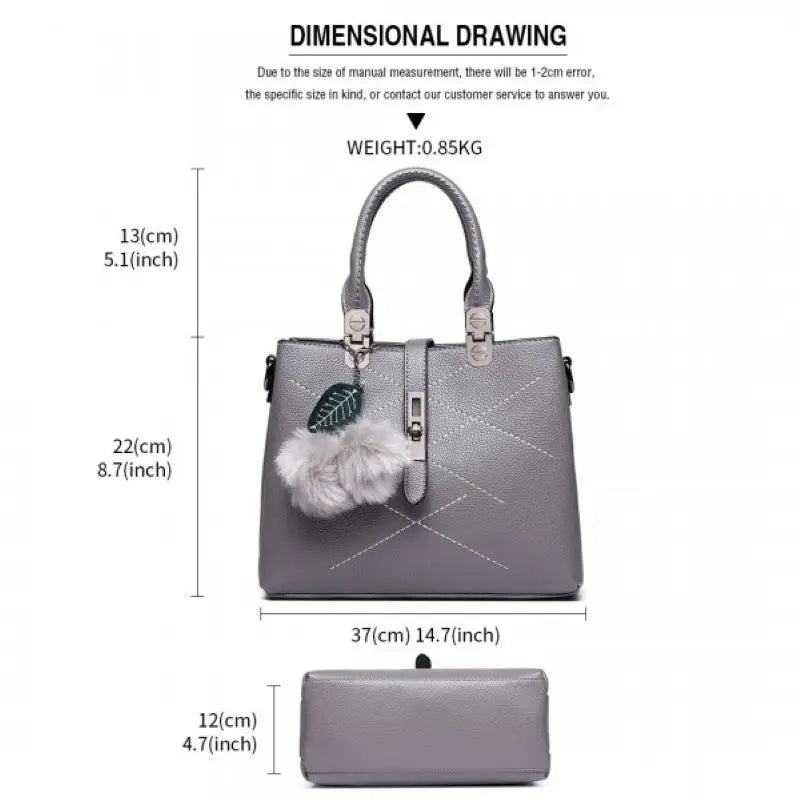 Miss Lulu Leder-Look Schultertasche mit Pom-Pom-Dekoration Stylische Handtasche für Damen Praktische Schultertasche