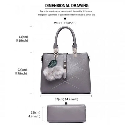 Miss Lulu Leder-Look Schultertasche mit Pom-Pom-Dekoration Stylische Handtasche für Damen Praktische Schultertasche