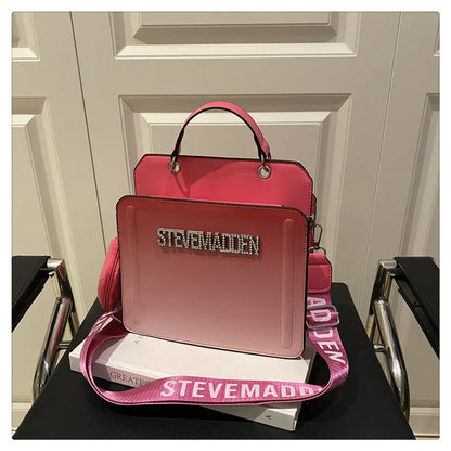 Modische kleine quadratische Handtasche für Damen, Schultertasche mit Buchstabenprint, Farbverlauf Crossbody-Tasche, Retro-Europäischer Stil, PU...