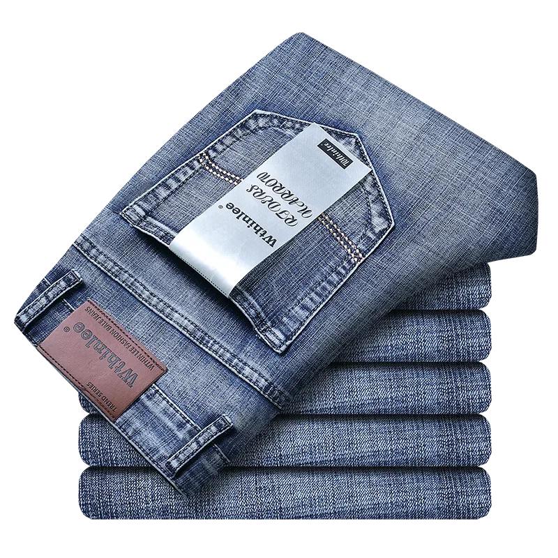 Wthinlee Neue Herren Jeans Fleece Freizeit Gerade Stretch Mode Klassisch Blau Schwarz Arbeits-Denim-Hosen Herrenbekleidung