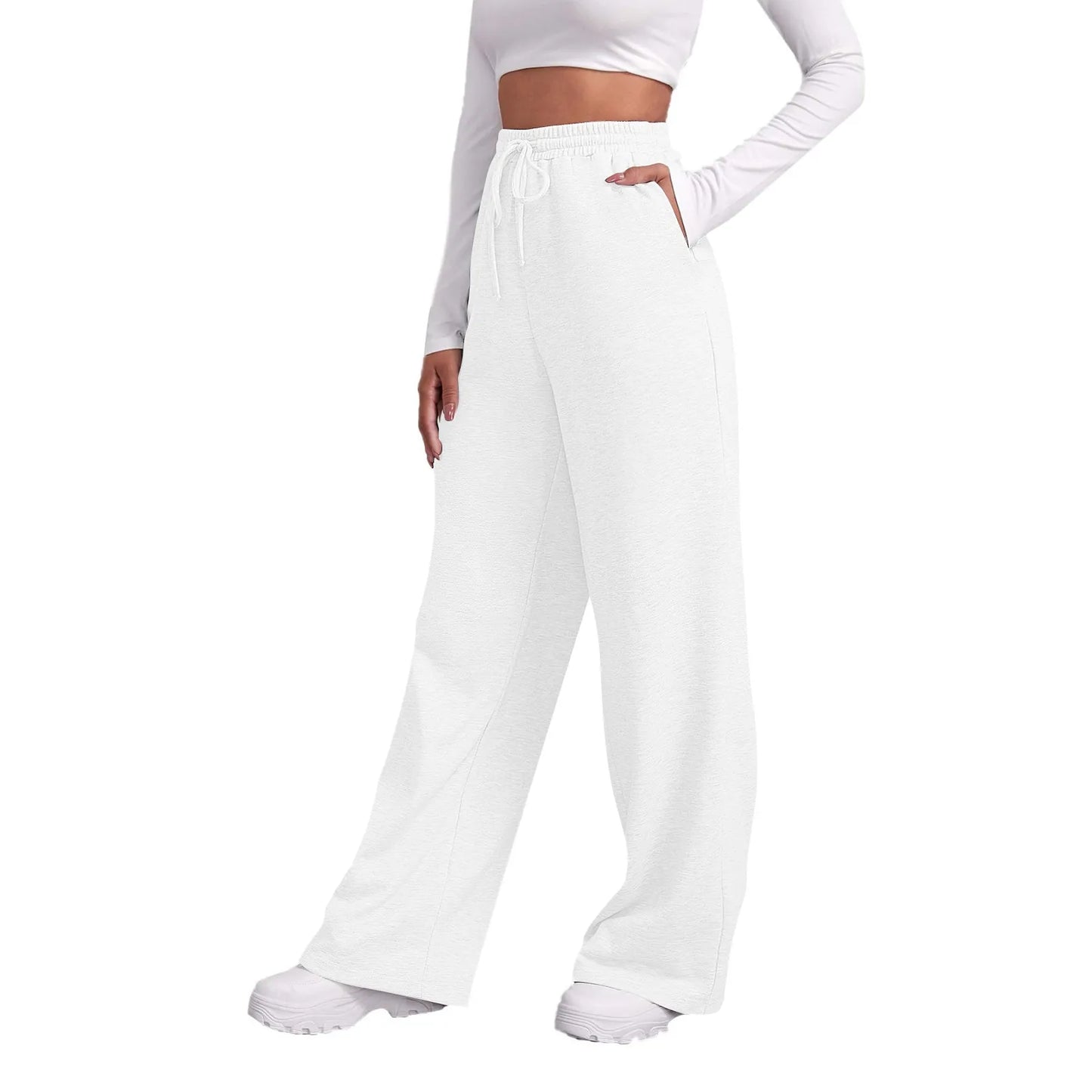 Weite Hosen für Frauen, Fleece-gefütterte Sweatpants, gerade Hosen, einfarbige Fitness-Jogginghosen, Reisezubehör-Basics