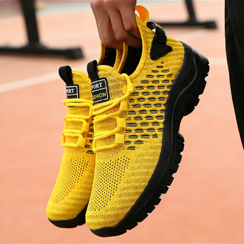 Modische gelbe Sportschuhe für Herren, atmungsaktive Mesh-Sneaker, leichte rutschfeste Outdoor-Laufschuhe, lässige Schuhe, modische Fitnessschuhe