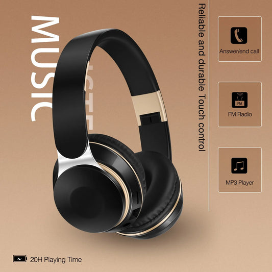 2026 Kabellose Bluetooth-Kopfhörer Stereo-Headset mit SD-Kartenunterstützung und Mikrofon für iPhone, Samsung, Tablet