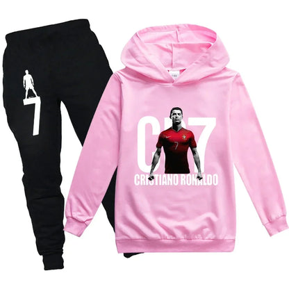 Kinderkleidung Hoodie + Hose Anzug 2-teilig Jungen-Trainingsanzug 3-12 Jahre Frühling Herbst Sweatshirt-Set Fußball CR7 Kinder-Sportanzug