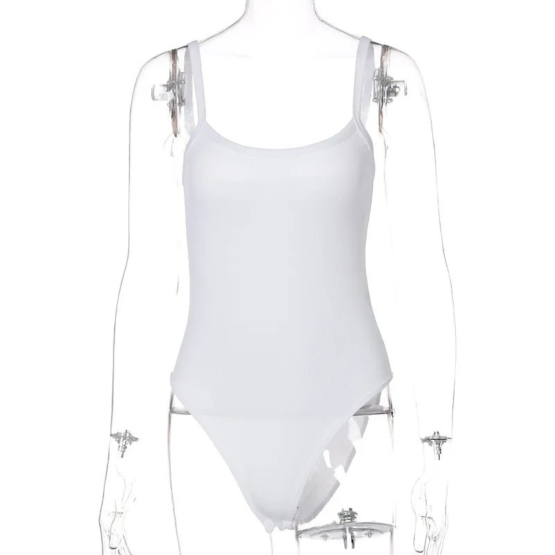 Träger festes Bodycon sexy Body lässig schlicht weißer Sommer-Body Damen Tops ärmelloser transparenter Body Jumpsuit eng