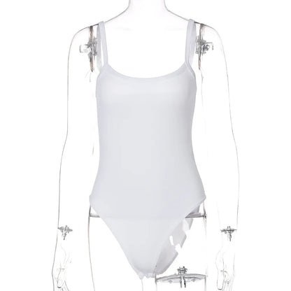 Träger festes Bodycon sexy Body lässig schlicht weißer Sommer-Body Damen Tops ärmelloser transparenter Body Jumpsuit eng