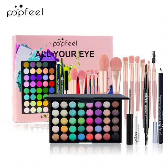 POPFEEL Augen-Make-up-Set 40-Farben-Lidschattenpalette Augenbrauenstift Eyelinerstift Mascara mit einem Set Make-up-Pinsel Augen-Kosmetik