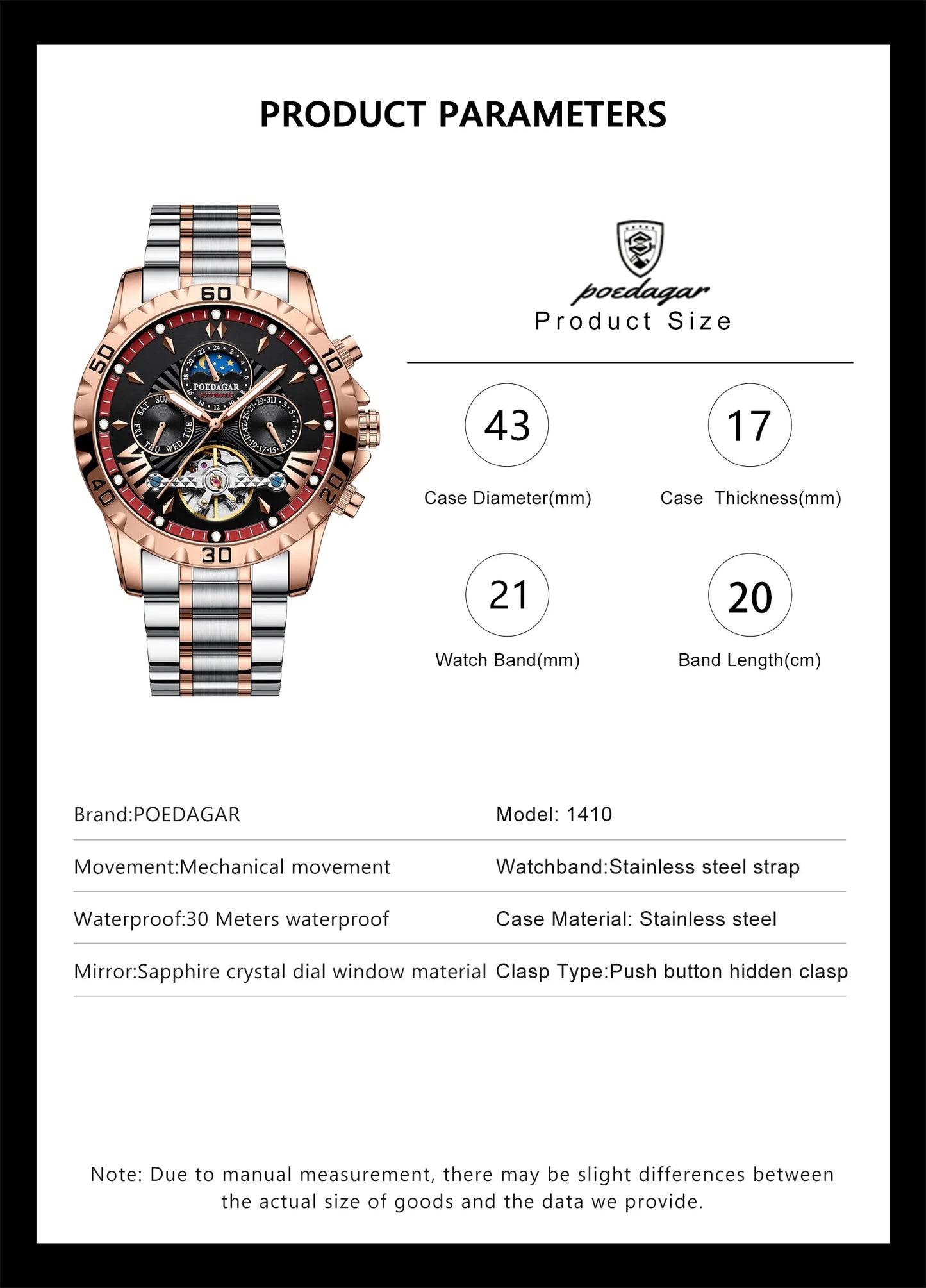 POEDAGAR Luxus Automatische Mechanische Herren Uhr Hohler Tourbillon Wasserdicht Leuchtend Männliche Uhr Woche Datum Geschäftsmänner Uhren