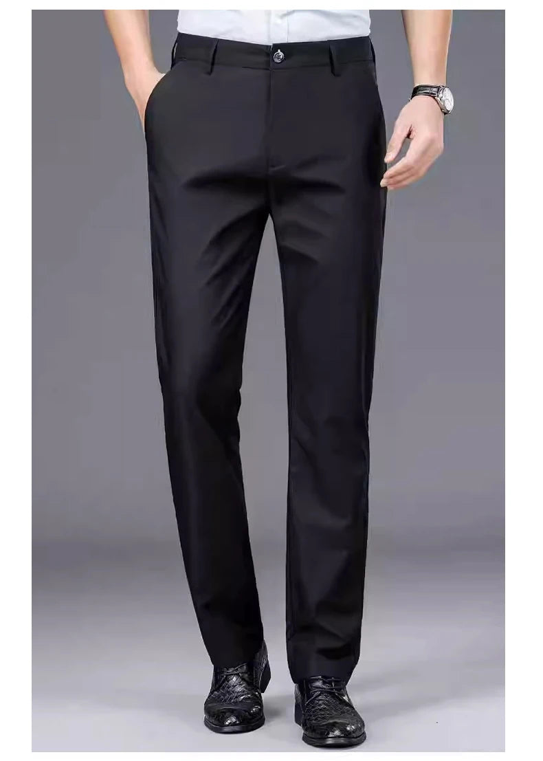 Herrenhose Stretch Einfarbig Schwarz Smart-Casual Herrenhose Büro Schnell trocknend Anzughose Neue Frühling-Herbst Koreanische gerade Hose