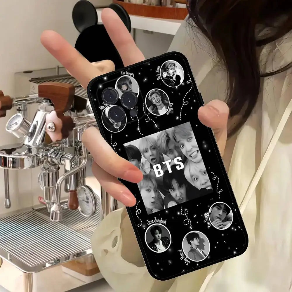 K-Pop Cartoon Jungen B-BT21S Handyhülle für diverse IPhone Modelle Schwarze Hülle