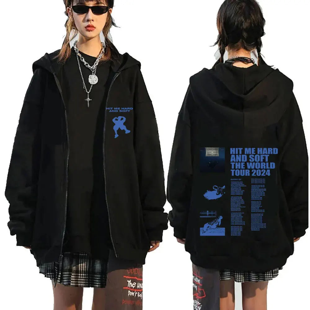 Hit Me Hard and Soft 2025 Tour Reißverschluss-Hoodies für Männer und Frauen Harajuku Pullover Mode Hip-Hop Zip-Up-Sweatshirts Jacken Fan-Geschenk