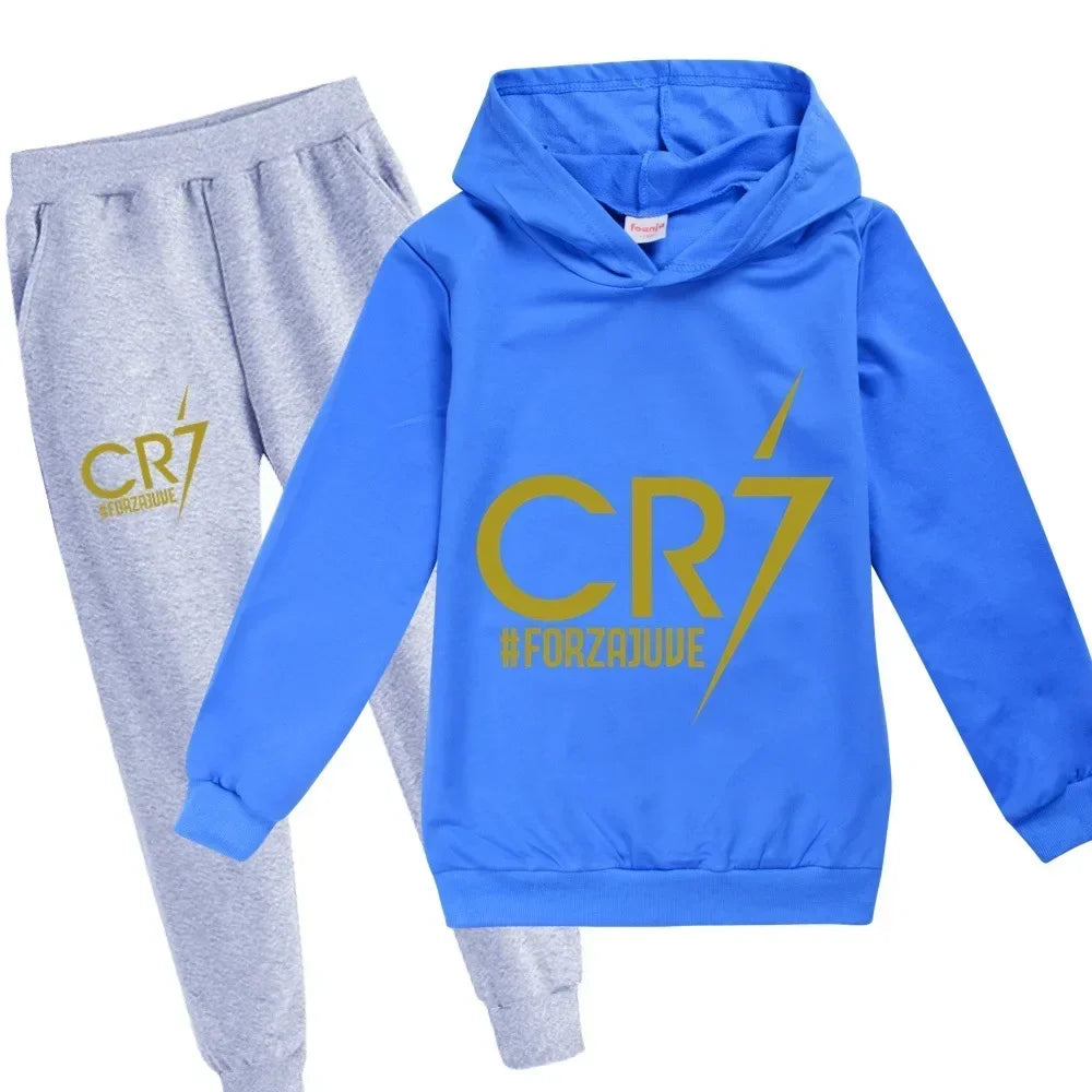 Kinderkleidung Hoodie + Hose Anzug 2-teilig Jungen-Trainingsanzug 3-12 Jahre Frühling Herbst Sweatshirt-Set Fußball CR7 Kinder-Sportanzug