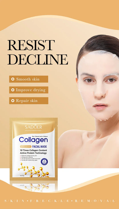 10 Stück Kollagen Anti-Falten Gesichtsmaske Anti-Aging Milderung feiner Linien Straffende Haut Feuchtigkeitsspendend Aufhellende Hautpflege Koreanische Kosmetik