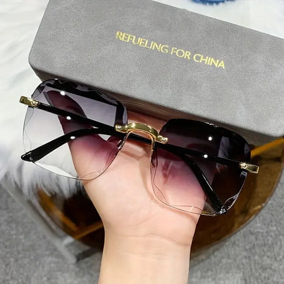 Quadratische randlose Sonnenbrille für Damen, Luxusmarken-Designer, Sommer, rote Gläser, modische Sonnenbrille für Herren, UV400-Schutz, Shades Oculos
