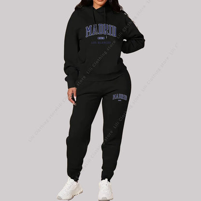 Neue Damen Trainingsanzüge Herbst Winter Hoodies Sweatshirts Sweatpants 2-teilige Outfits Madrid Druck Trend Sportbekleidung Damen Hosen Sets