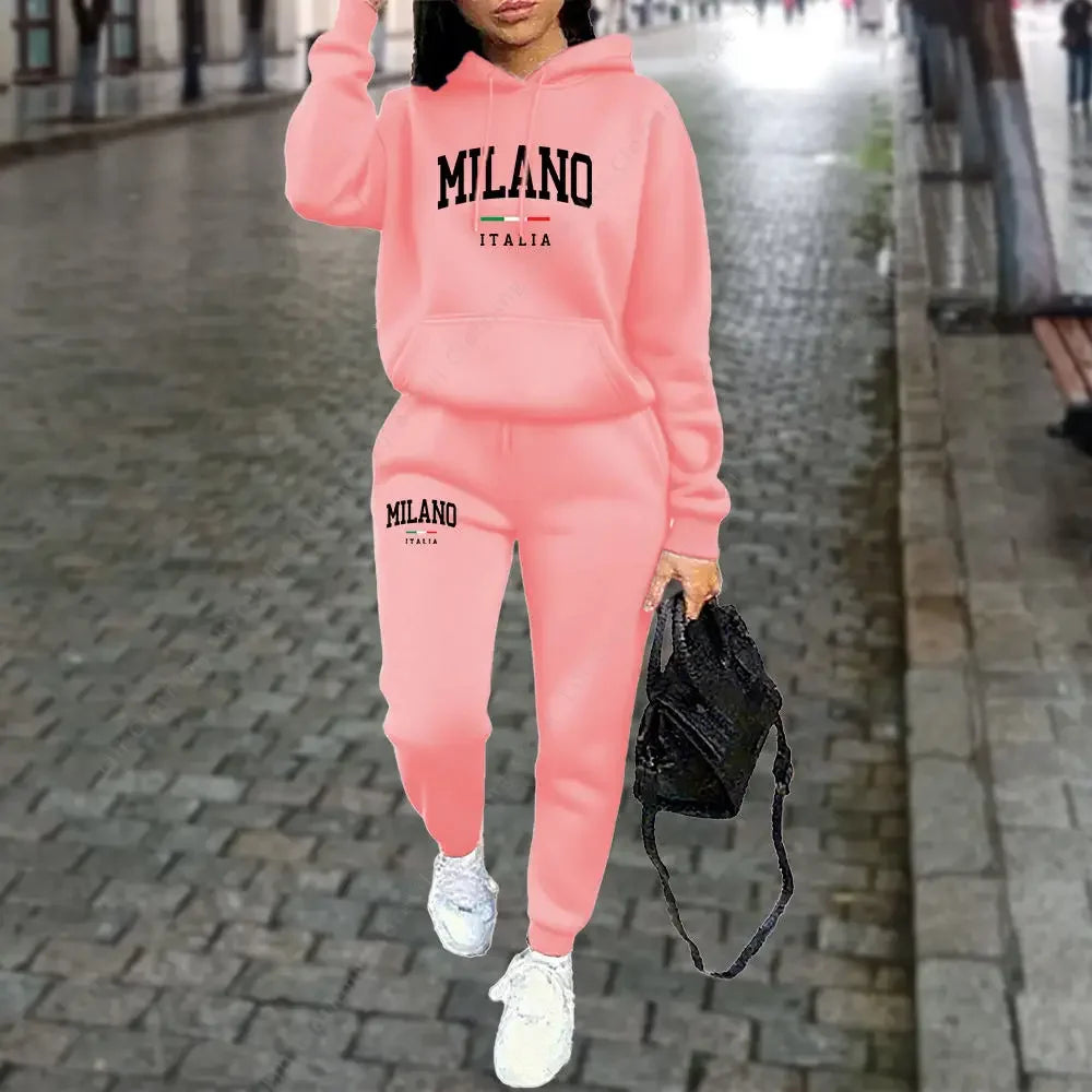2026 Frühling Herbst Damen Sets 2-teilig Hoodies Hosen Anzug Sportoutfits Buchstaben Druck Ästhetische Kleidung Damen Trainingsanzug Hosen Sets