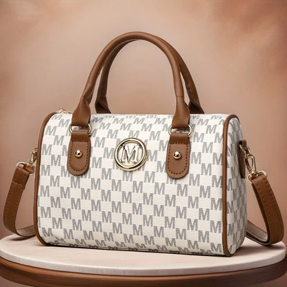 Damen Alphabet Schultertasche mit goldenem "M"-Logo, kleine Umhängetasche aus synthetischem Kunstleder für Arbeit, Reisen, Partys und als Geschenk