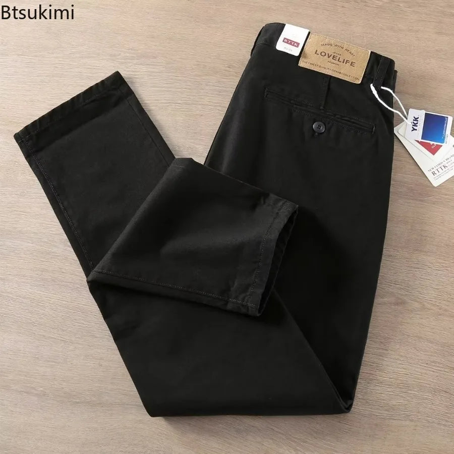 Neue Herren Frühling und Herbst Retro Komfort Gerade Hose Slacks  100% Baumwolle Modische Locker Freizeit Hose für Männer