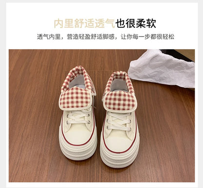 2026 Neue Mode Dicksohlige Kariert Nische INS Trendiges Design Lässige Vielseitige Dicksohlige Faltbare Canvas-Schuhe