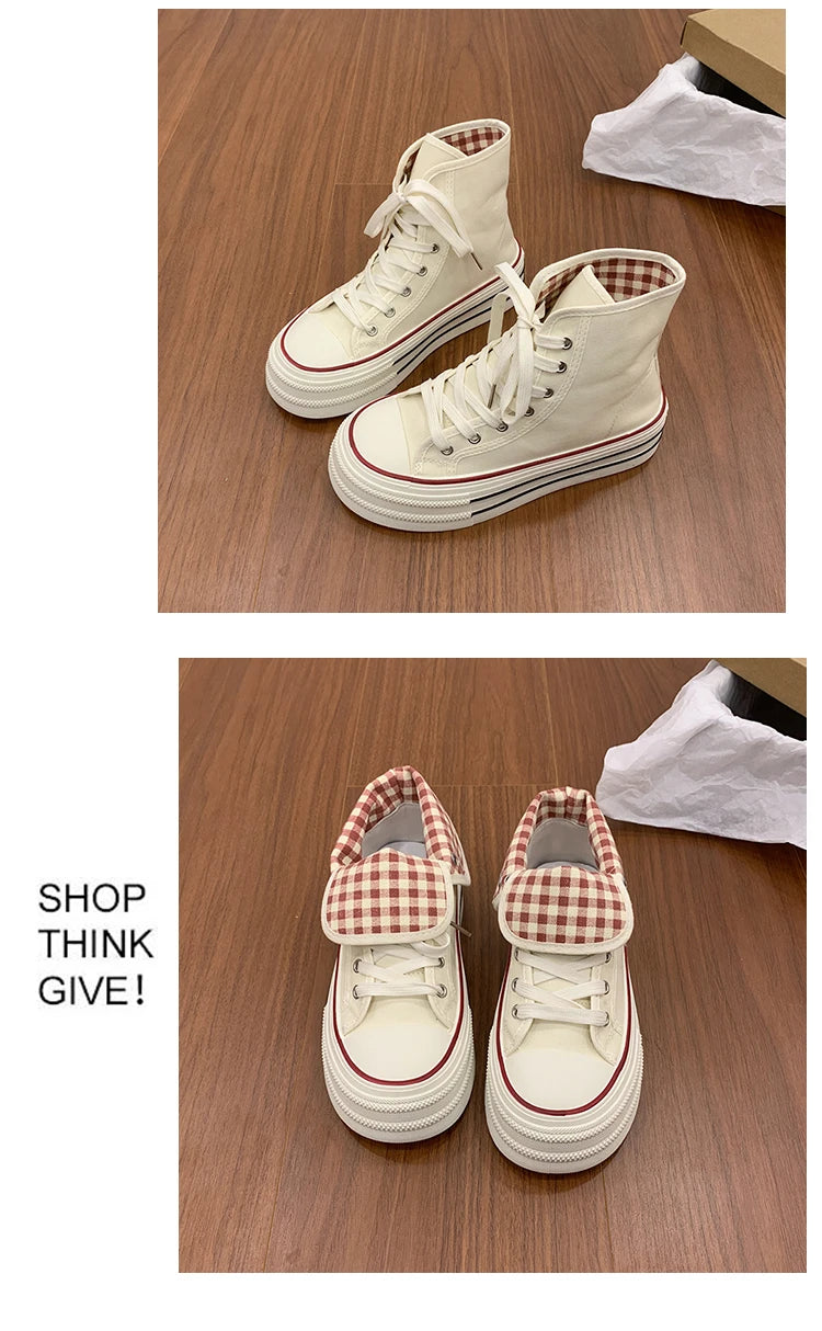 2026 Neue Mode Dicksohlige Kariert Nische INS Trendiges Design Lässige Vielseitige Dicksohlige Faltbare Canvas-Schuhe