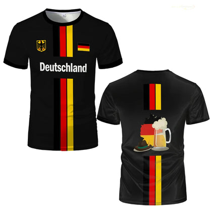 Neues Design Deutschland T-Shirt für Männer Deutsches Flaggenmuster Kurzarmshirts Tops Sommer Sport Übergröße T-Shirt