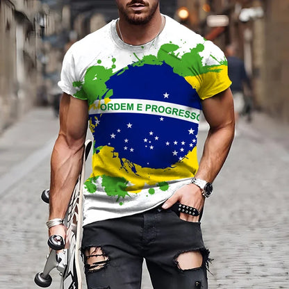 Brasilianische Flagge 3D-Druck Sport Schnell trocknend Atmungsaktiv Herren Damen T-Shirt Outdoor Street  Kurzarm