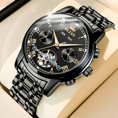 OLEVS Herren Uhren Automatische Mechanische Business Armbanduhr Wasserdicht Edelstahlarmband Uhr für Männer Skelett Kalender
