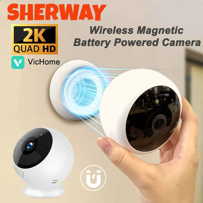 2K 5MP WLAN Heim-Sicherheitskamera Kabellose Außen-Magnetkamera Akku-Betriebene Kamera Überwachung KI-Bewegungserkennung Indoor HD-Kamera