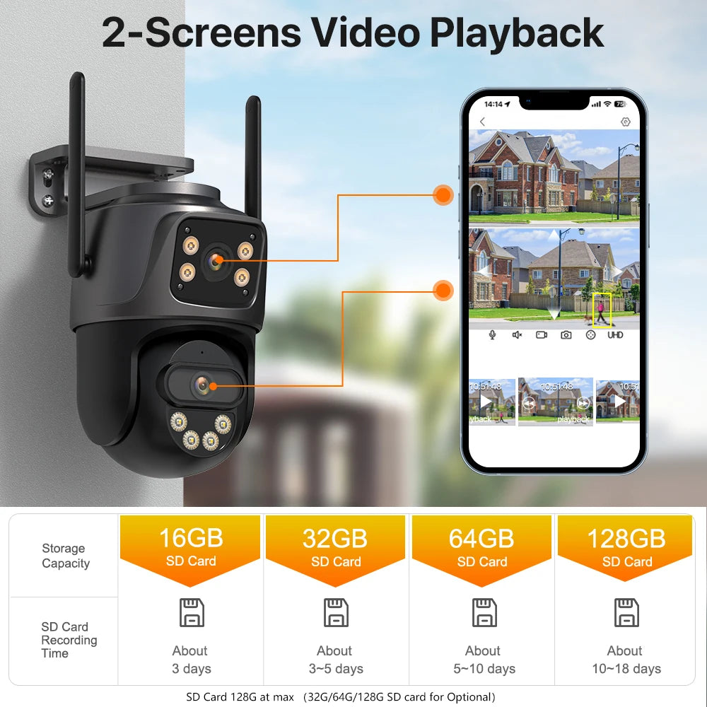 WONSDAR 4K PTZ WIFI Kamera Doppellinse Doppeltbildschirm IP Kamera Außenbereich HD Automatische Verfolgung Sicherheitsüberwachung CCTV Überwachung iCSee