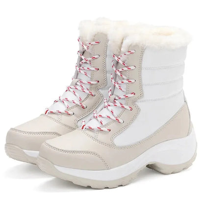Damen-Stiefel Wasserdichte Absatzstiefel für Winter Trend Plateau Stiefeletten Halten Warm Schneeschuhe Plüsch Outdoor Kurze Stiefel