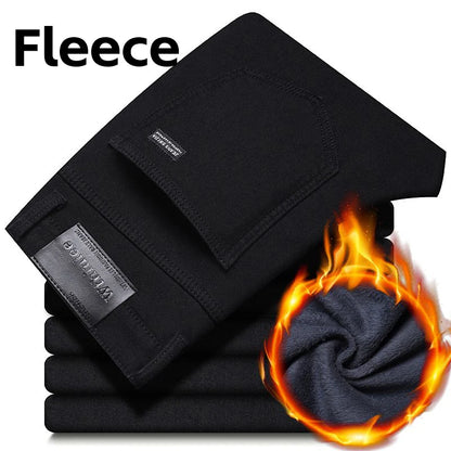 Wthinlee Neue Herren Jeans Fleece Freizeit Gerade Stretch Mode Klassisch Blau Schwarz Arbeits-Denim-Hosen Herrenbekleidung
