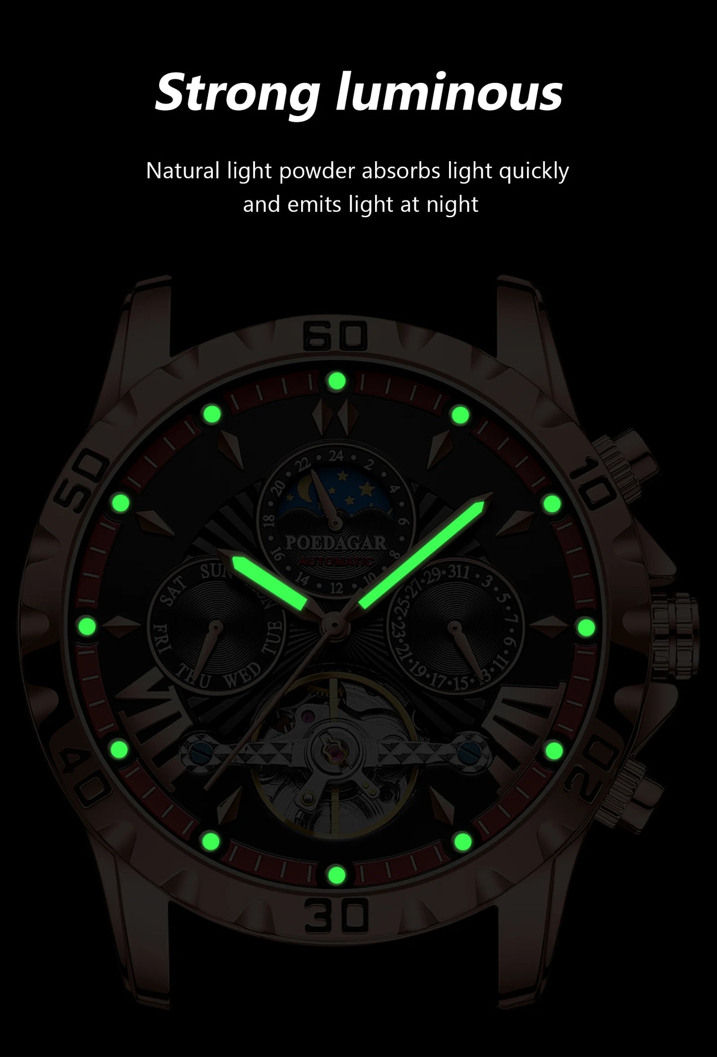 POEDAGAR Luxus Automatische Mechanische Herren Uhr Hohler Tourbillon Wasserdicht Leuchtend Männliche Uhr Woche Datum Geschäftsmänner Uhren