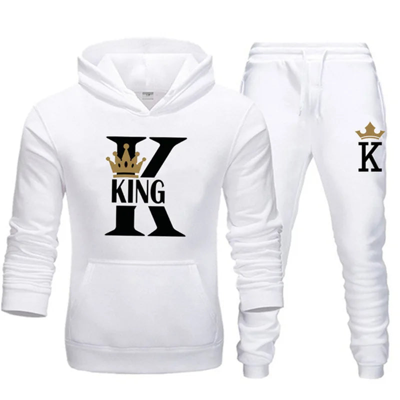 2026 Neue Frühling - und Herbst-Damen- und Herrenpullover-Set KING QUEEN Lockeres Entspanntes Kapuzenpullover-Set für Paare mit Aufdruck