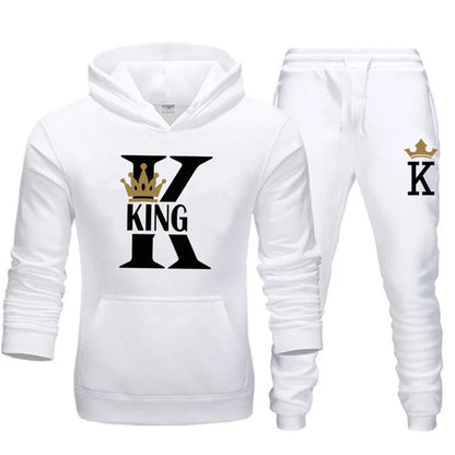 2026 Neue Frühling - und Herbst-Damen- und Herrenpullover-Set KING QUEEN Lockeres Entspanntes Kapuzenpullover-Set für Paare mit Aufdruck
