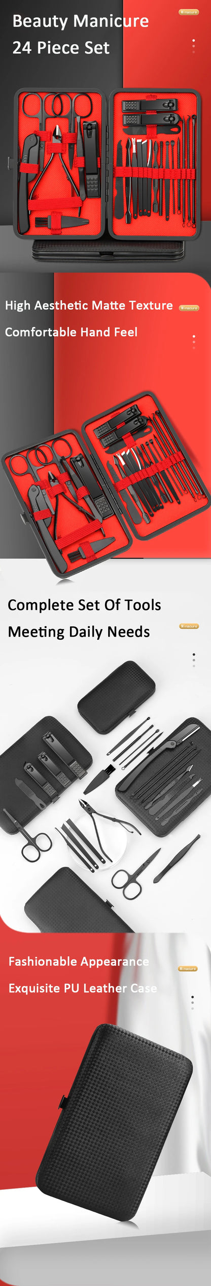 7/10/12/18/20/24-teiliges Profi-Maniküre-Set aus Edelstahl für Fingernägel und Fußnägel mit tragbarem Lederetui