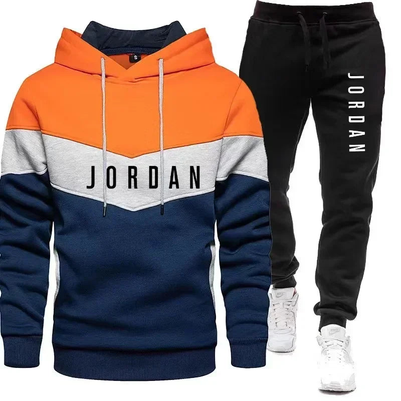 Herren Freizeit-Jogging-Sportbekleidungsset Hoodie und schwarze Sweatpants Gummierte Jacke Modische Sport-Winter-Warme 2-teilige Set