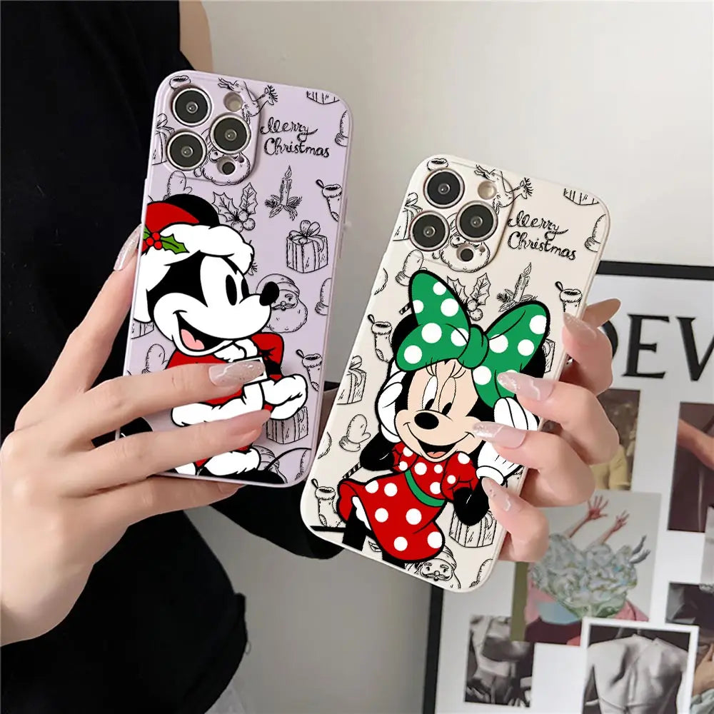 Funda de silicona con diseño navideño de Disney para iPhone 17, 16, 15, 14, 13, 12 y 11 Pro Max. Funda para iPhone 17, Air, 16 Plus, 16E y X.