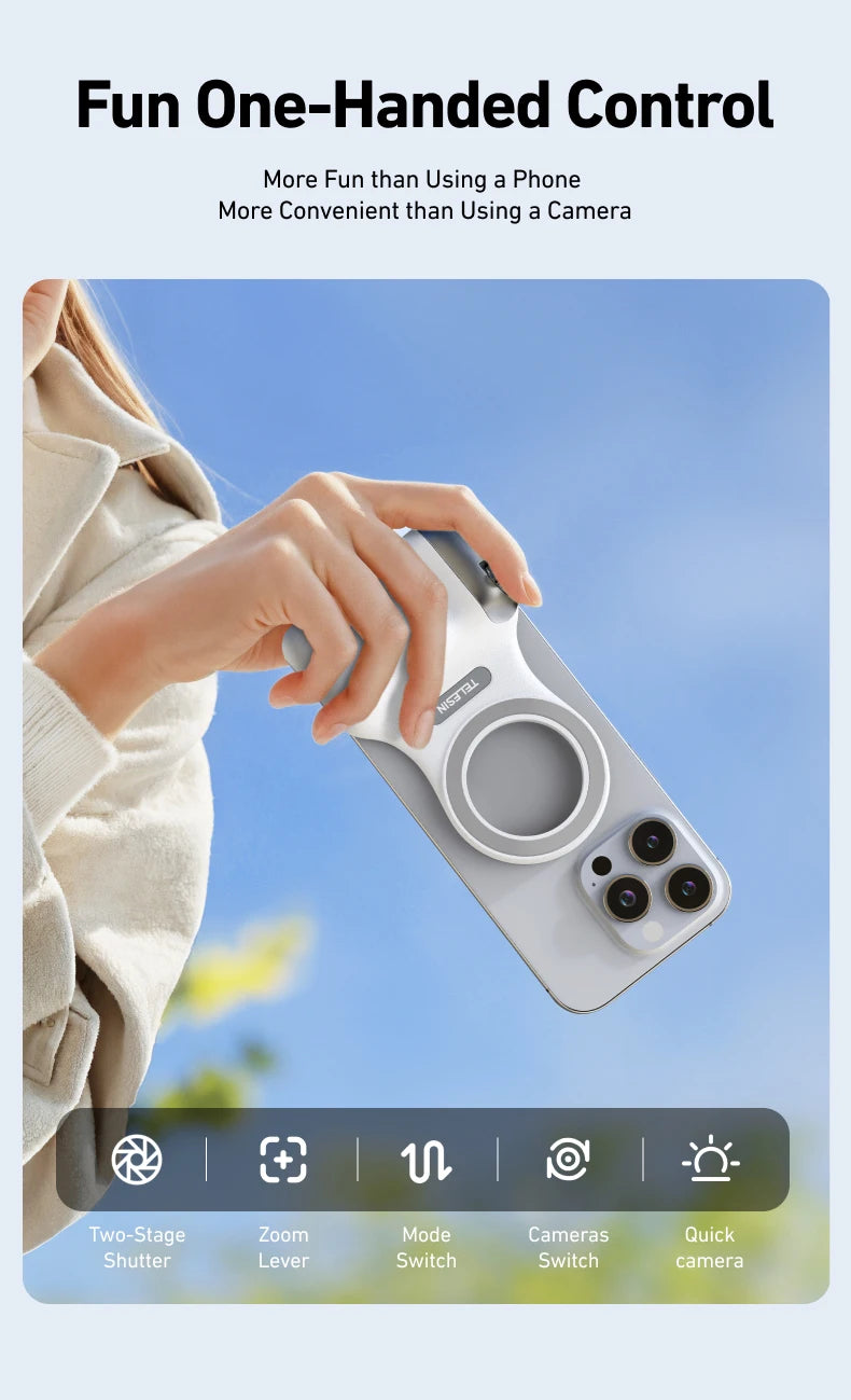 TELESIN Telefon Kamera Aufnahme Handgriff Magnetischer Smartphone-Halter Aufnahmehilfe Fernbedienung Griff für iPhone Android Handy
