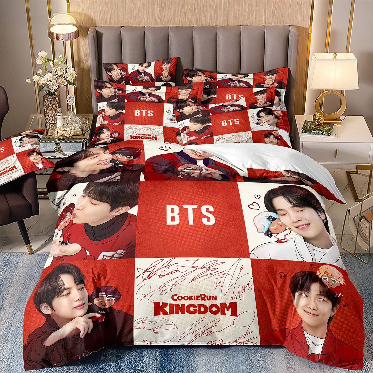 BTS Herren Gruppe Bettwäsche Musikband Bettwäsche für alle Jahreszeiten Twin-Bettwäsche-Set 3-teilig Steppbett Bettdeckenbezug Doppel-King-Bettwäsche-Set