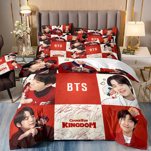 BTS Herren Gruppe Bettwäsche Musikband Bettwäsche für alle Jahreszeiten Twin-Bettwäsche-Set 3-teilig Steppbett Bettdeckenbezug Doppel-King-Bettwäsche-Set