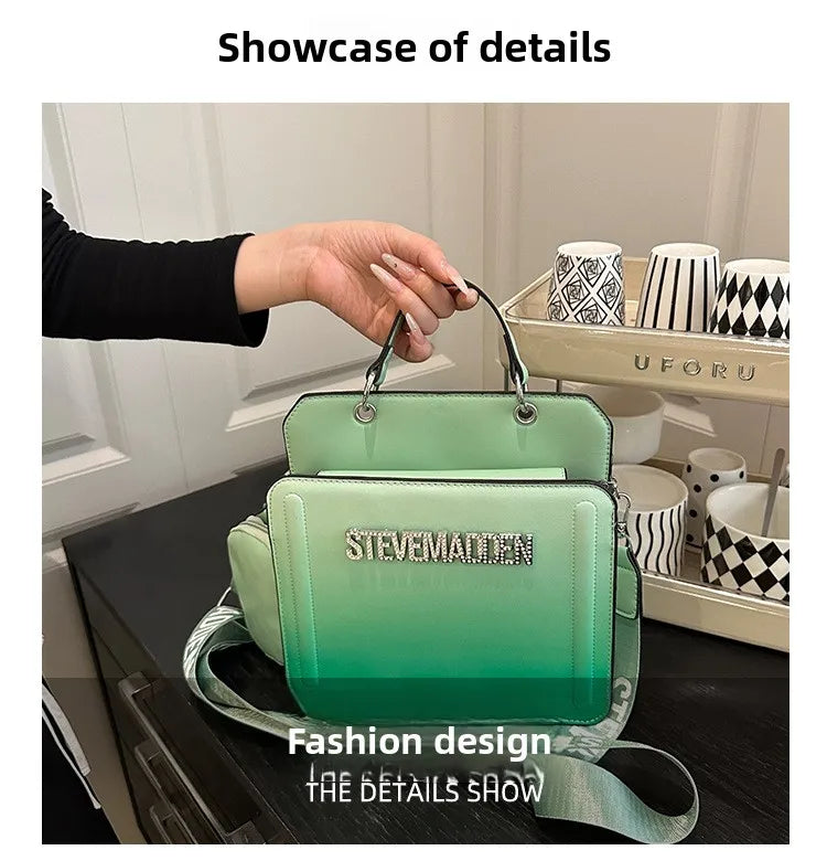Modische kleine quadratische Handtasche für Damen, Schultertasche mit Buchstabenprint, Farbverlauf Crossbody-Tasche, Retro-Europäischer Stil, PU...