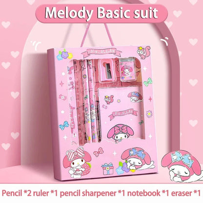 Sanrio 12-teiliges Kuromi Schreibwaren-Set Cinnamoroll My Melody Bleistifte Radiergummis Lineale Schüler Schulbedarf Lernmaterial Geschenke
